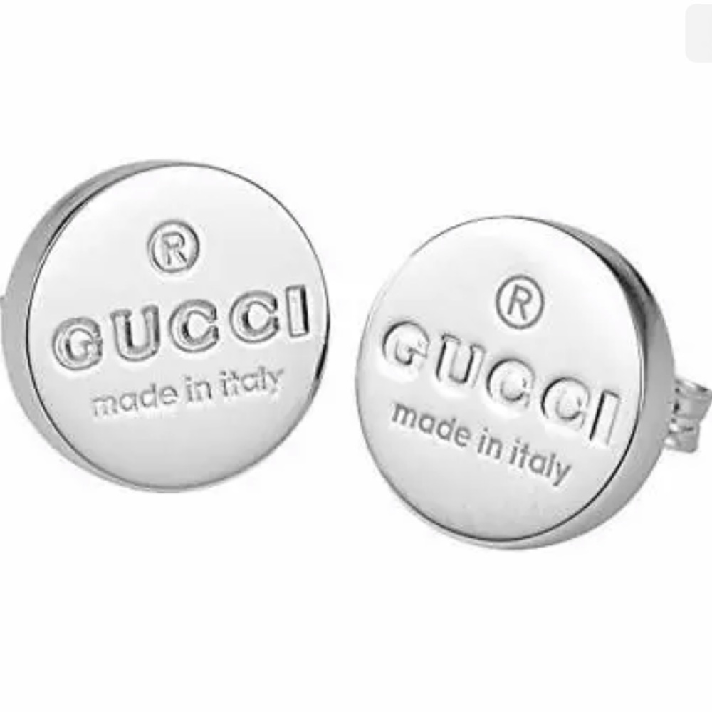 GUCCI gucci trademark engraved round silver studs earrings